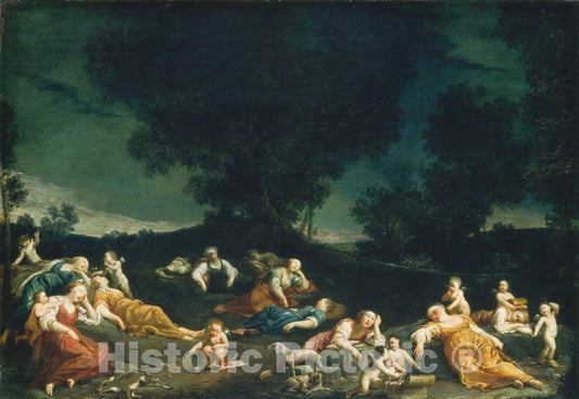 Art Print : Giuseppe Maria Crespi, Cupids Disarming Sleeping Nymphs, c.1698 - Vintage Wall Art
