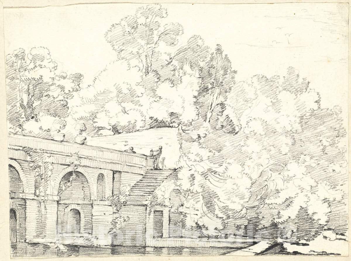 Art Print : Joseph-Marie Vien, The Fishpond at Villa Madama, c.1748 - Vintage Wall Art