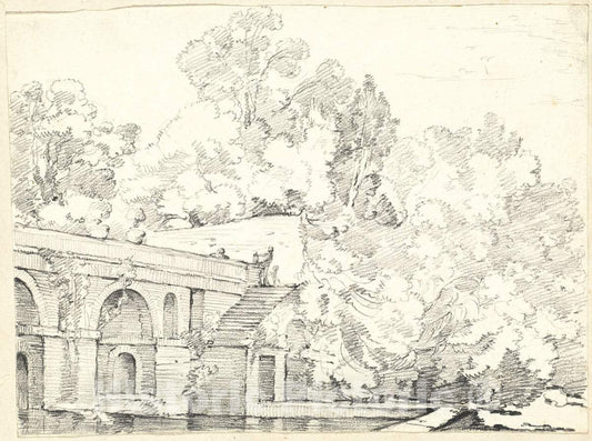Art Print : Joseph-Marie Vien, The Fishpond at Villa Madama, c.1748 - Vintage Wall Art