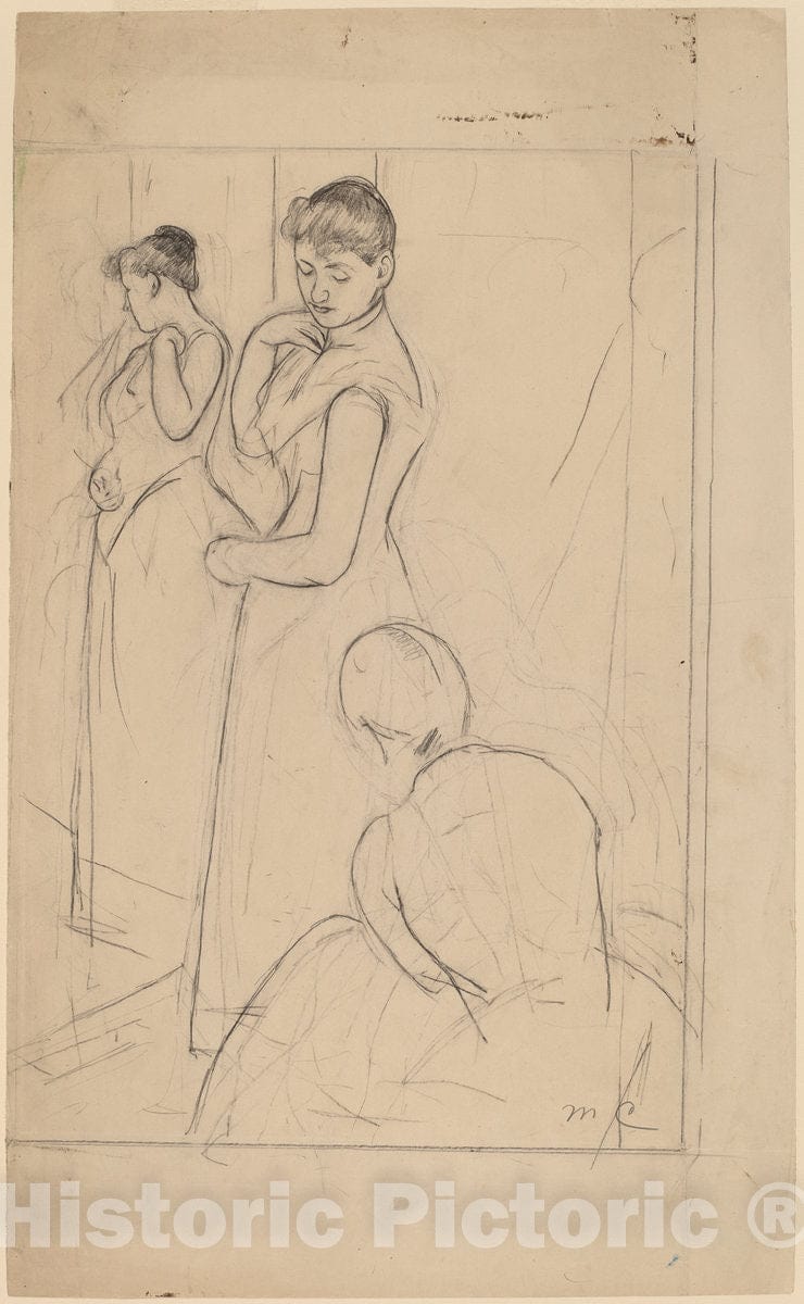 Art Print : Mary Cassatt, The Fitting [Recto], 1890-1891 - Vintage Wall Art