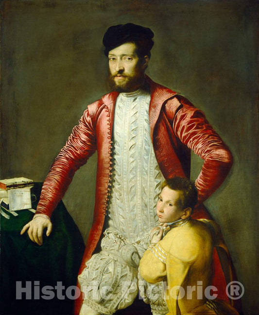 Art Print : Titian, Alessandro Alberti with a Page, mid 16th Century - Vintage Wall Art