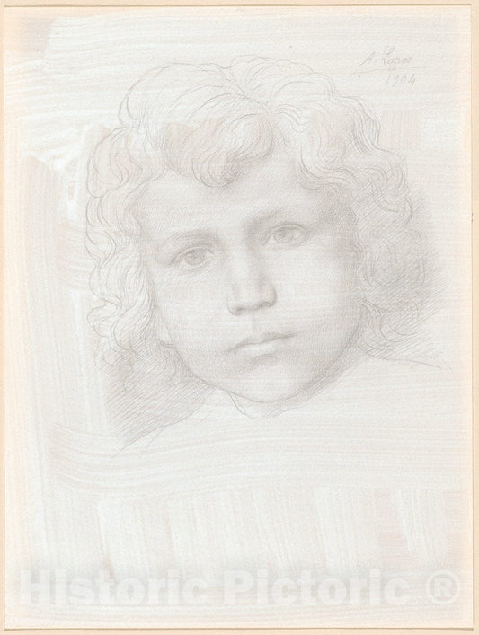 Art Print : Alphonse Legros, Study of Cupid (Head of a Girl), 1904 - Vintage Wall Art