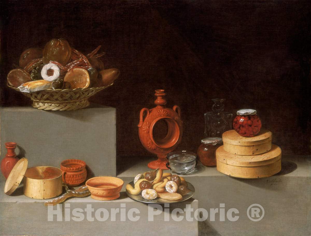 Art Print : Juan Van der Hamen y LeÃ³n, Still Life with Sweets and Pottery, 1627 - Vintage Wall Art