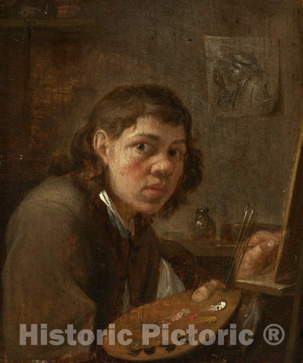 Art Print : Gillis Van Tilborgh The Younger, Self-Portrait in The Studio, c. 1645 - Vintage Wall Art
