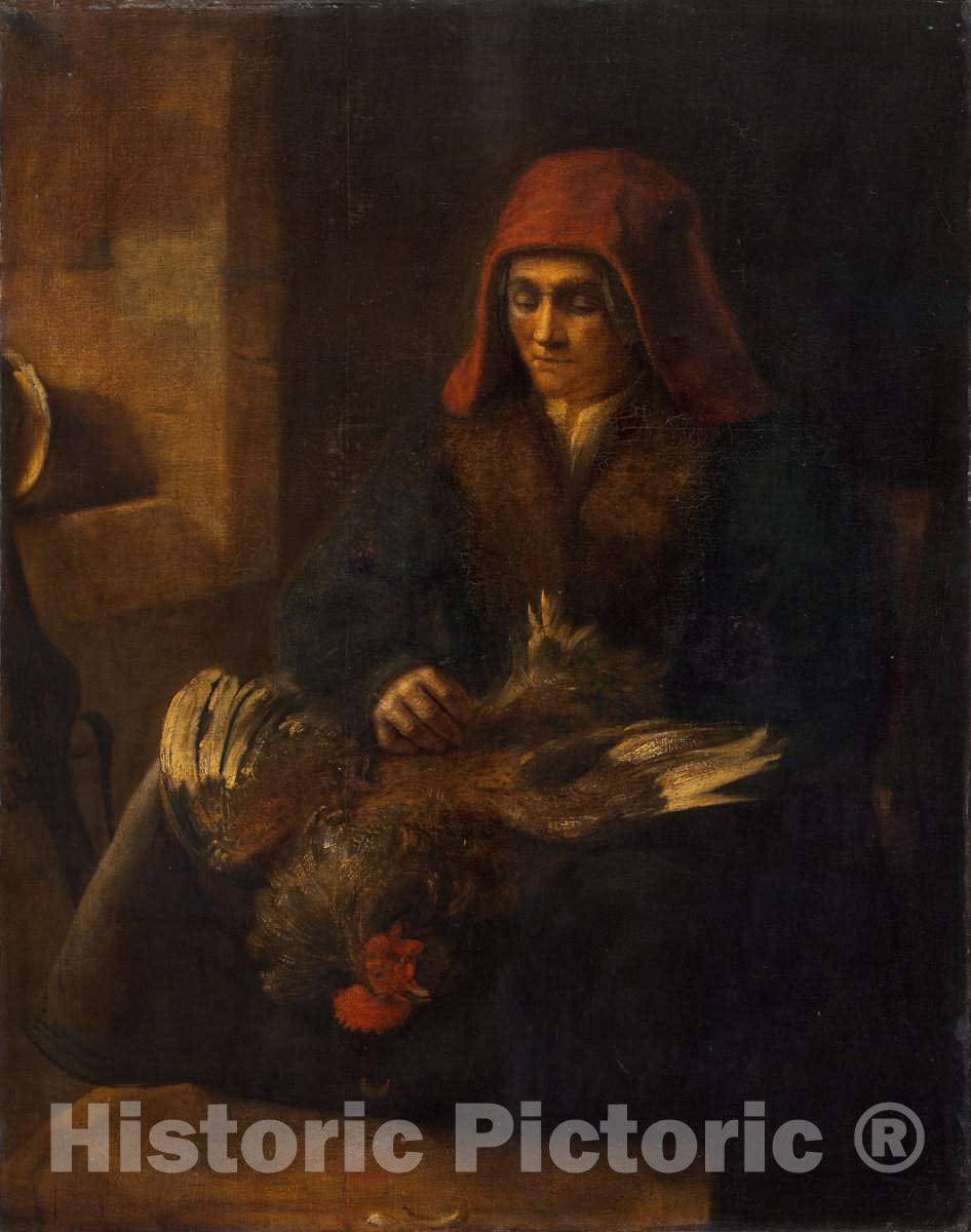 Art Print : Rembrandt, Old Woman Plucking a Fowl, c.1653 - Vintage Wall Art