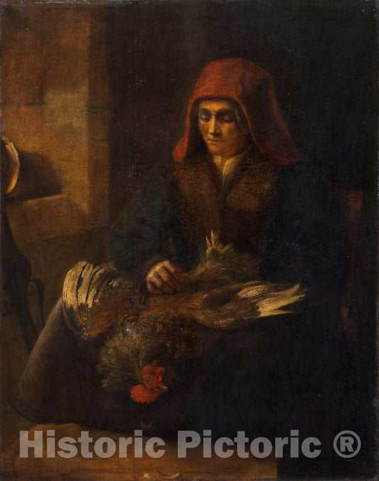 Art Print : Rembrandt, Old Woman Plucking a Fowl, c.1653 - Vintage Wall Art