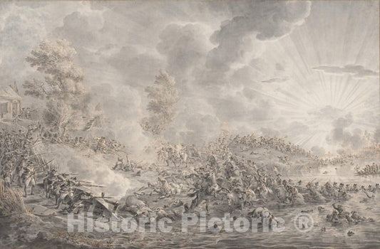 Art Print : Dirk Langendijk, Battle by a River, 1780 - Vintage Wall Art