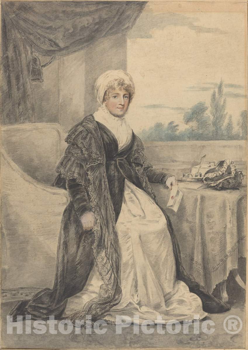 Art Print : Henry Edridge, Woman Seated at a Table, Holding a Letter - Vintage Wall Art