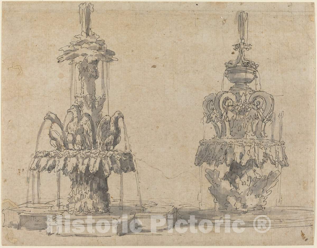 Art Print : Two Fountains - Vintage Wall Art