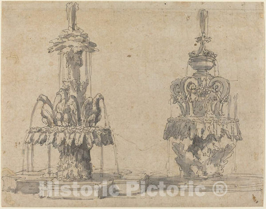 Art Print : Two Fountains - Vintage Wall Art