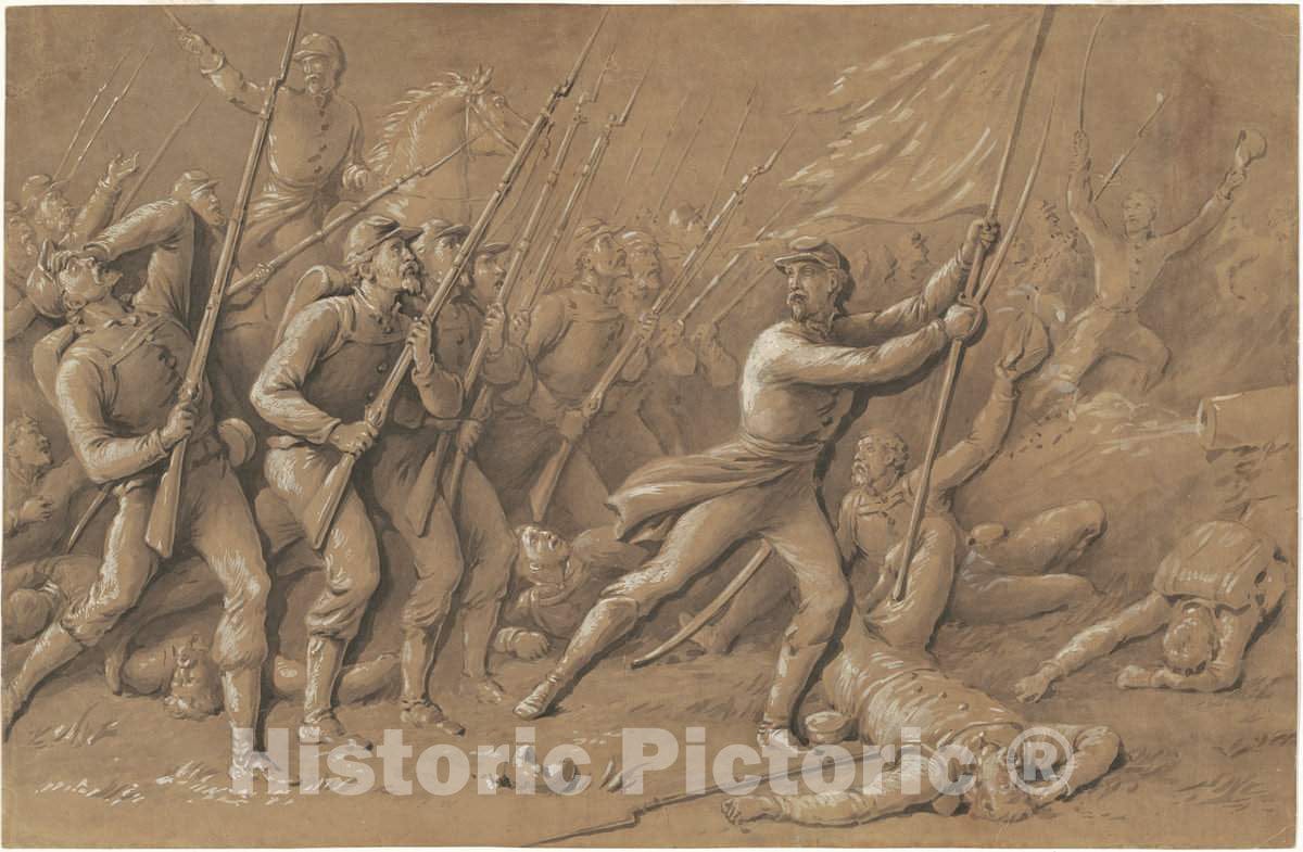 Art Print : Hammat Billings, Battle Charge, 1865-1874 - Vintage Wall Art