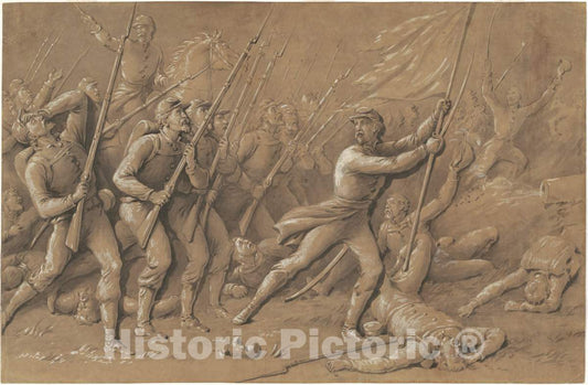 Art Print : Hammat Billings, Battle Charge, 1865-1874 - Vintage Wall Art