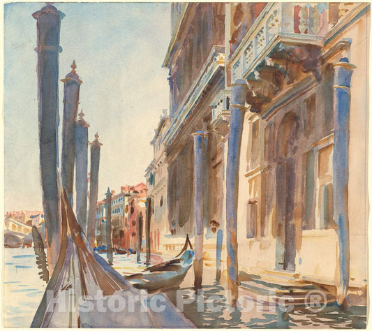 Art Print : John Singer Sargent, Gondola Moorings on The Grand Canal - Vintage Wall Art