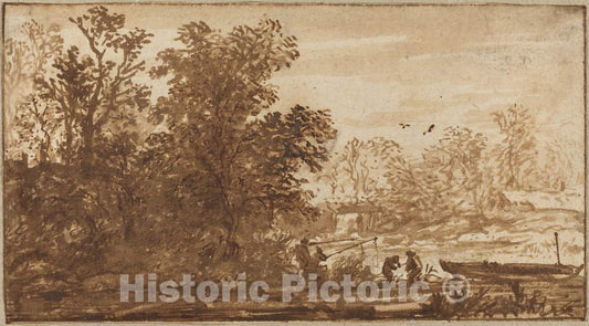 Art Print : Allart Van Everdingen, Fisherman in a River Landscape - Vintage Wall Art