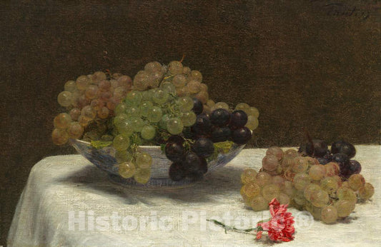 Art Print : Henri Fantin-Latour, Still Life with Grapes and a Carnation, c. 1880 - Vintage Wall Art