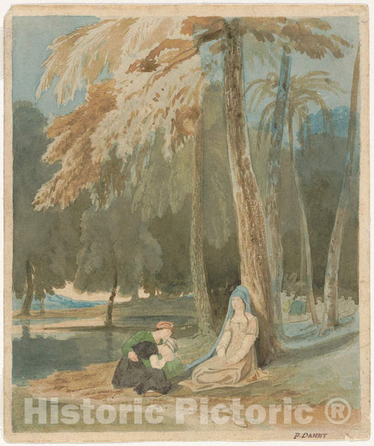 Art Print : Francis Danby, Three Women Seated by a Wooded Lake, c. 1826 - Vintage Wall Art