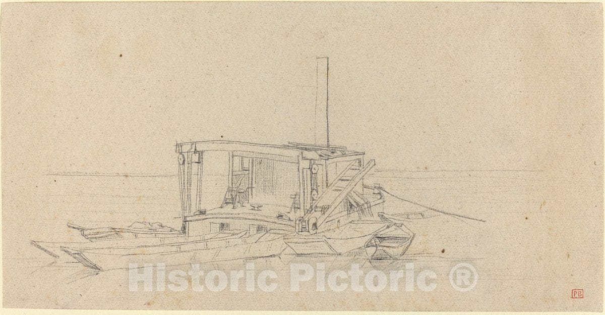 Art Print : Charles Meryon, River Dredges and Lighters, c. 1850 - Vintage Wall Art