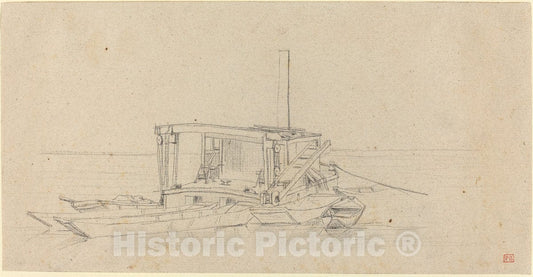 Art Print : Charles Meryon, River Dredges and Lighters, c. 1850 - Vintage Wall Art