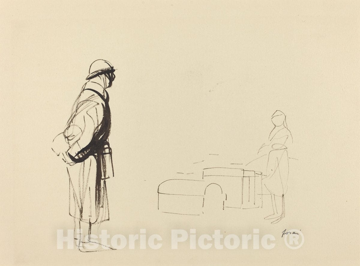 Art Print : Louis Forain, Poilu and Nurse, c.1917 - Vintage Wall Art