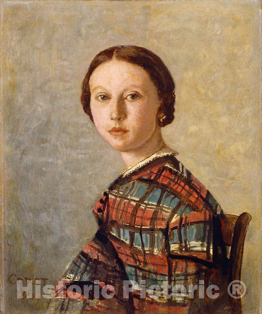 Art Print : Baptiste-Camille Corot, Portrait of a Young Girl, 1850 or 1859 - Vintage Wall Art