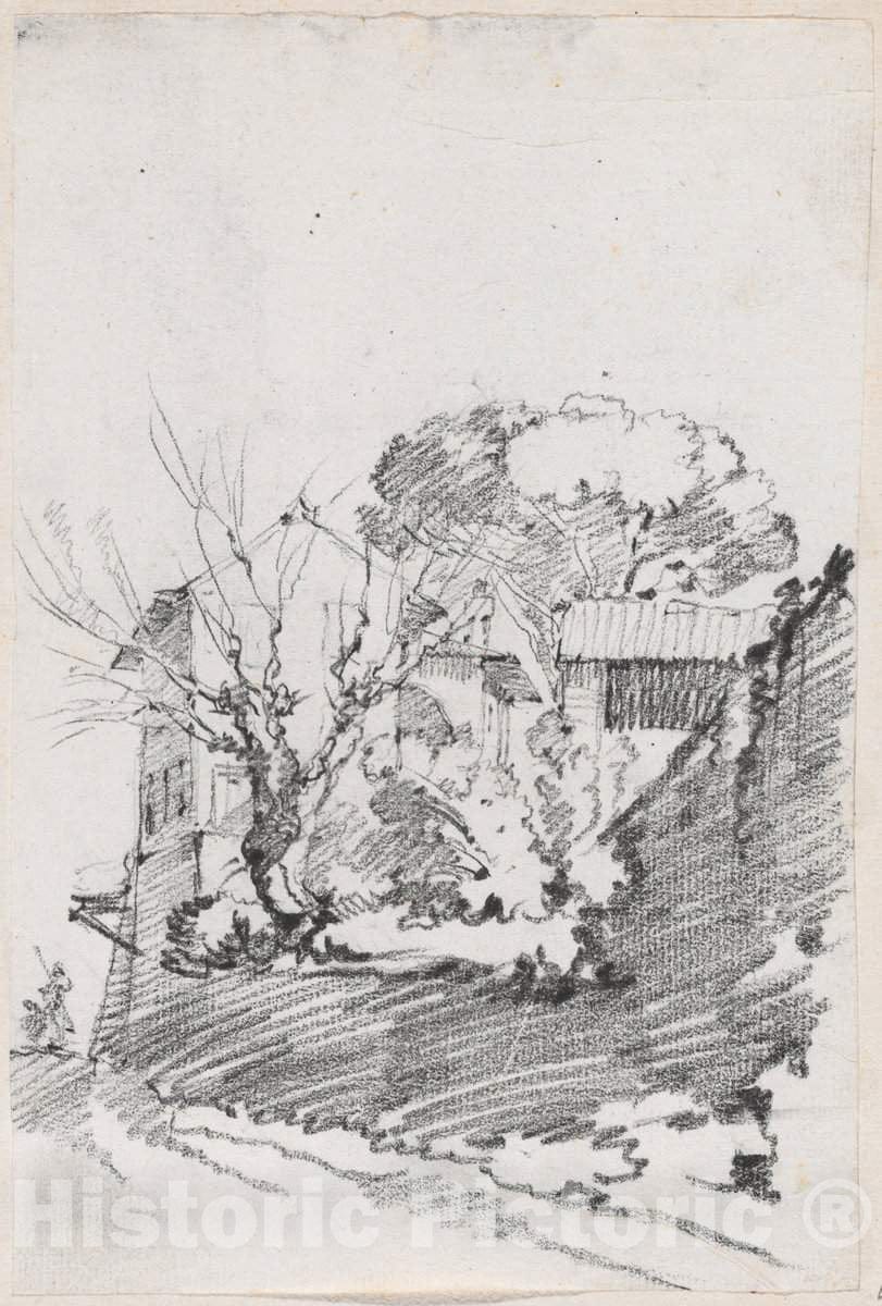 Art Print : Joseph-Marie Vien, Houses Beside a Road in Italy, c.1747 - Vintage Wall Art