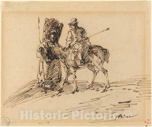 Art Print : Giuseppe Bernardino Bison, Horseman with Peasant - Vintage Wall Art