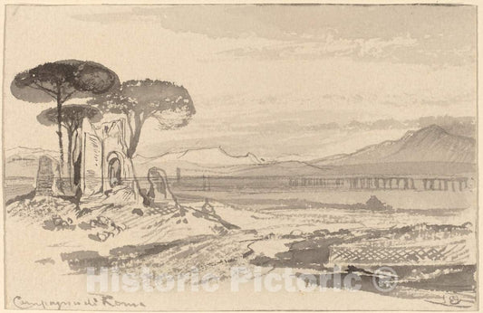 Art Print : Edward Lear, Campagna di Roma, c.1885 - Vintage Wall Art