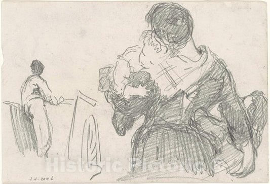 Art Print : John Singer Sargent, Mother and Child [Recto], c. 1871-1872 - Vintage Wall Art