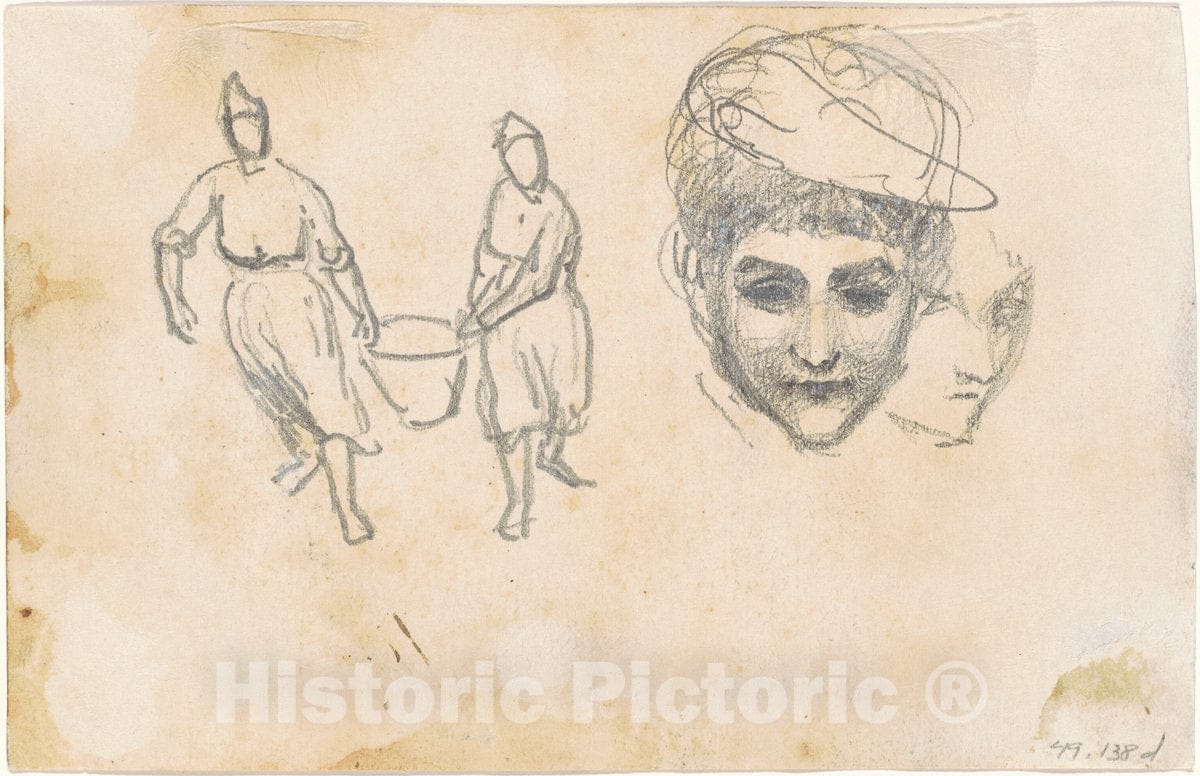 Art Print : John Singer Sargent, Studies of Peasants [Verso], 1870-1872 - Vintage Wall Art