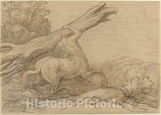 Art Print : Alphonse Legros, Centaur Carrying a Tree Trunk - Vintage Wall Art