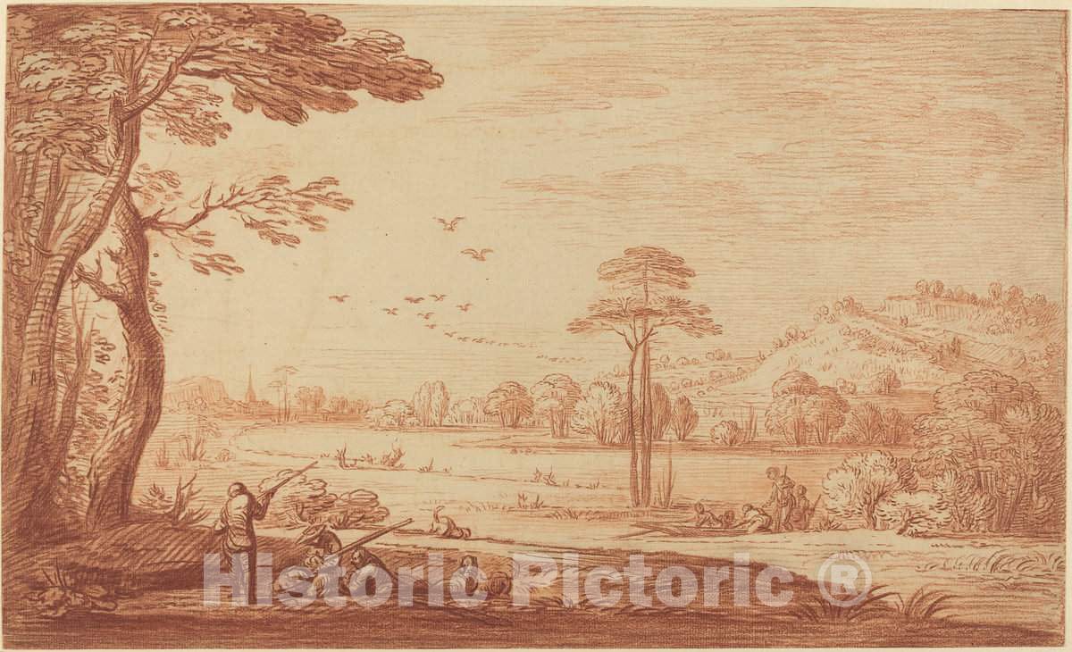 Art Print : Adriaen Frans Boudewyns, Hunters Resting by a River - Vintage Wall Art