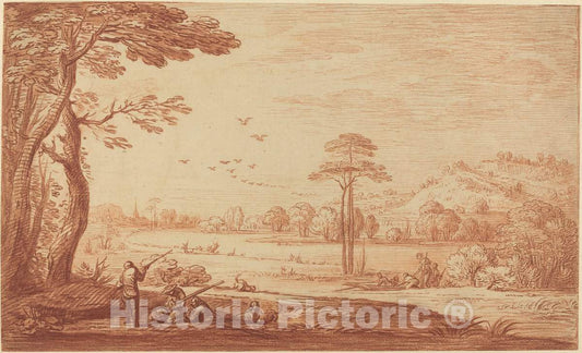 Art Print : Adriaen Frans Boudewyns, Hunters Resting by a River - Vintage Wall Art