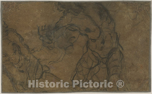 Art Print : Domenico Tintoretto, Two Male Figures (Verso), c.1602 - Vintage Wall Art