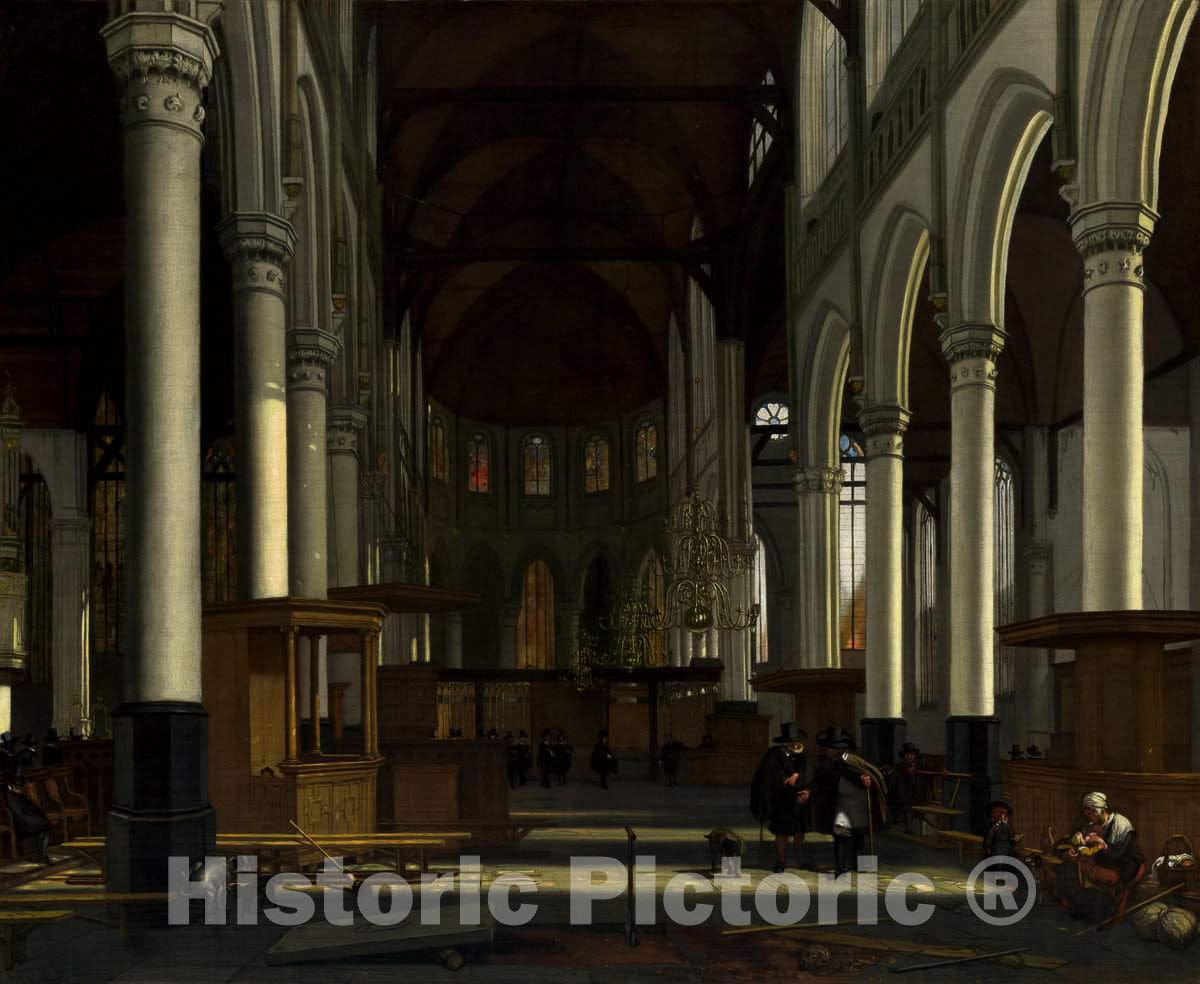 Art Print : Emanuel de Witte, The Interior of The Oude Kerk, Amsterdam, c. 1660 - Vintage Wall Art