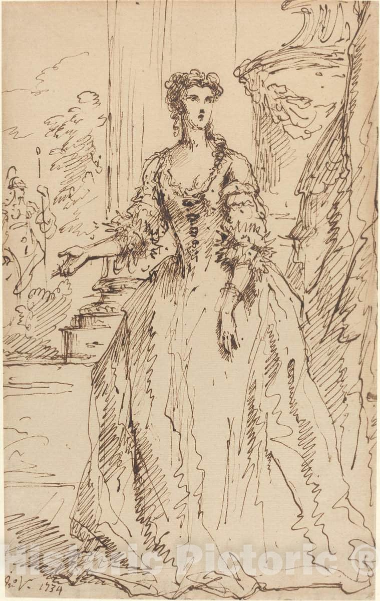 Art Print : Vanderbank, Portrait of a Standing Lady, 1734 - Vintage Wall Art