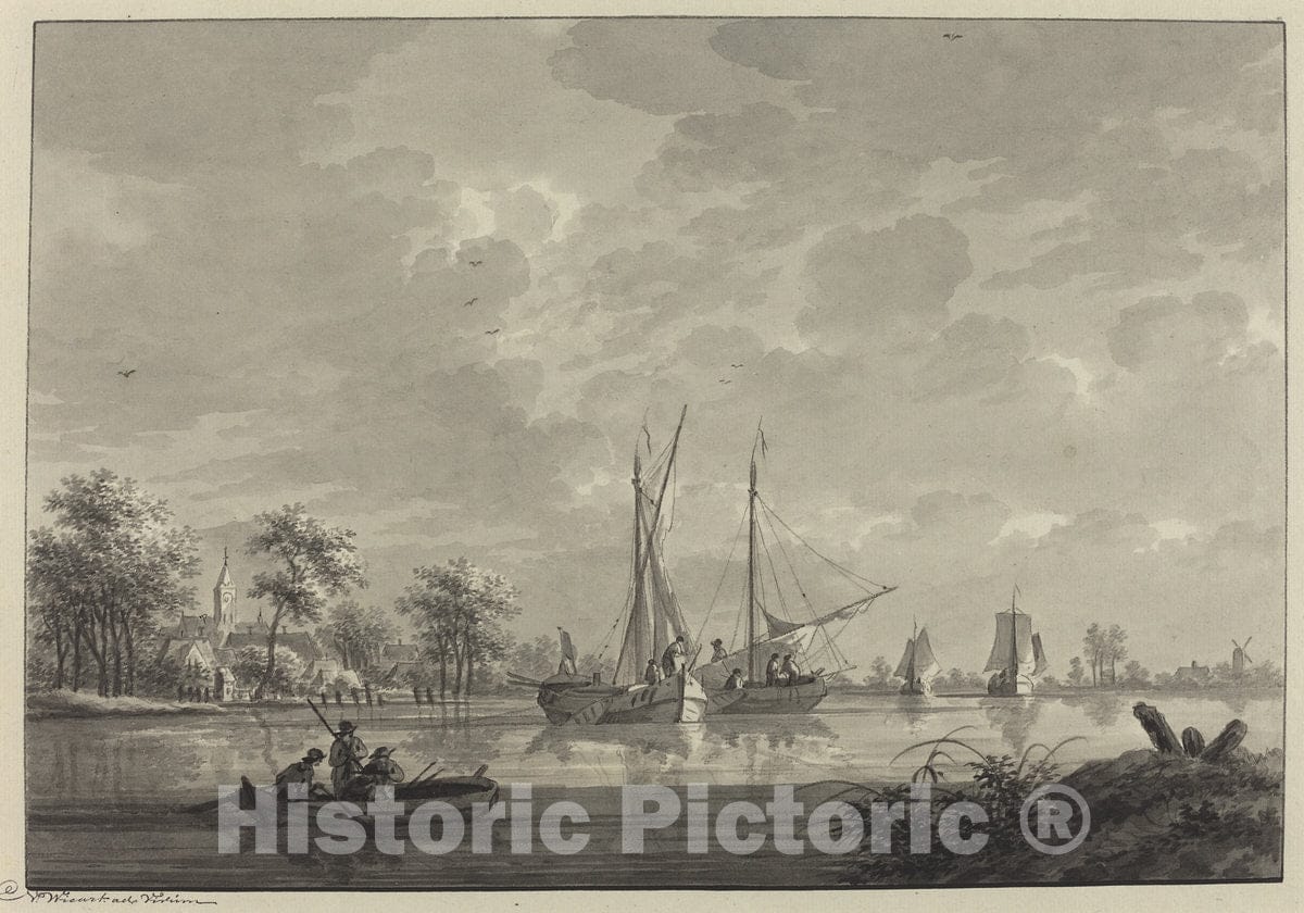 Art Print : Nicolaas Wicart, Tull on The River Waal - Vintage Wall Art