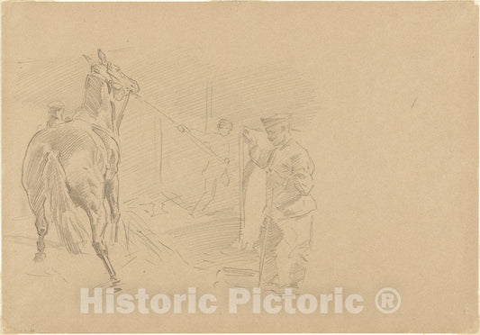 Art Print : John Singer Sargent, Man Pulling a Horse into a Stall, 1918 - Vintage Wall Art