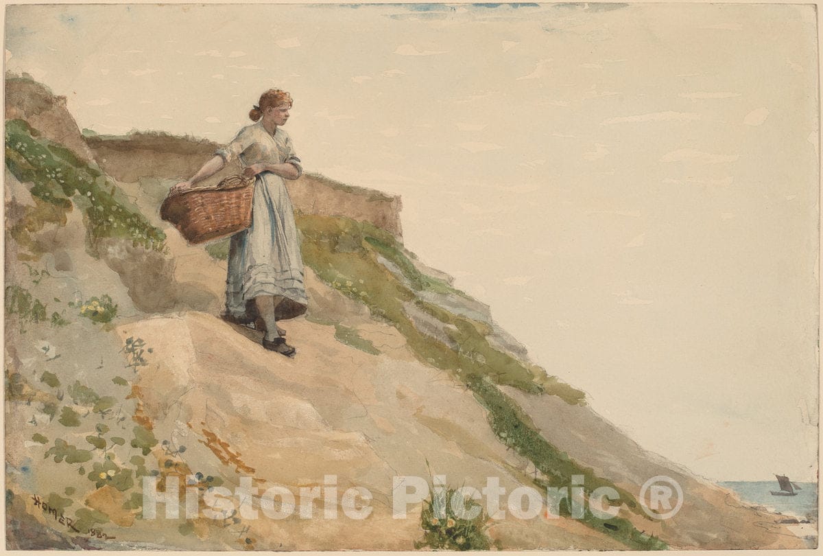 Art Print : Winslow Homer, Girl Carrying a Basket, 1882 - Vintage Wall Art