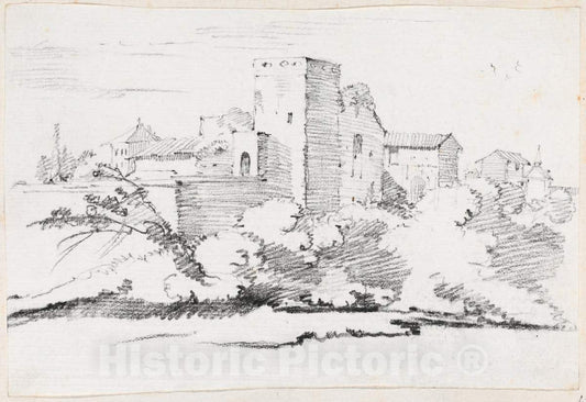 Art Print : Joseph-Marie Vien, Buildings Behind The Vatican, c.1747 - Vintage Wall Art