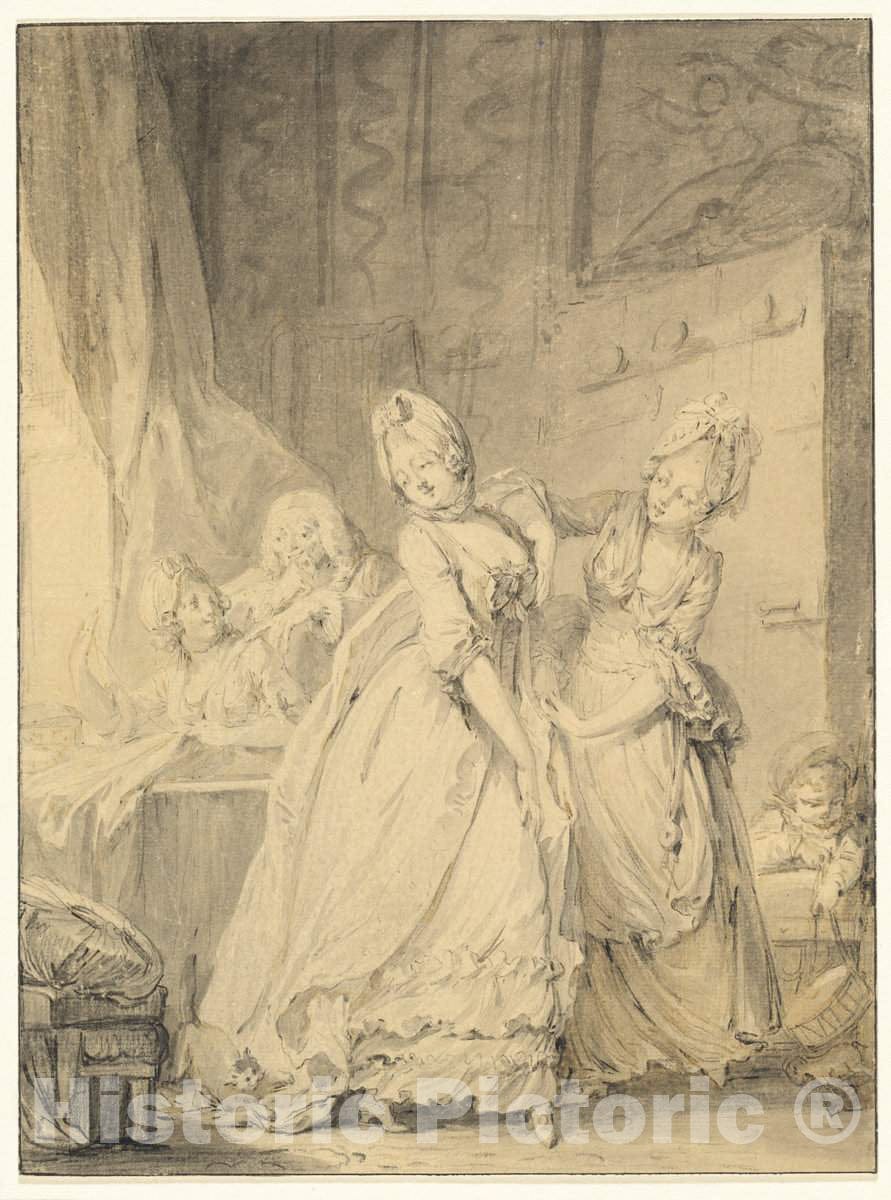 Art Print : Antoine Baudouin, The Coquette, 1760s - Vintage Wall Art