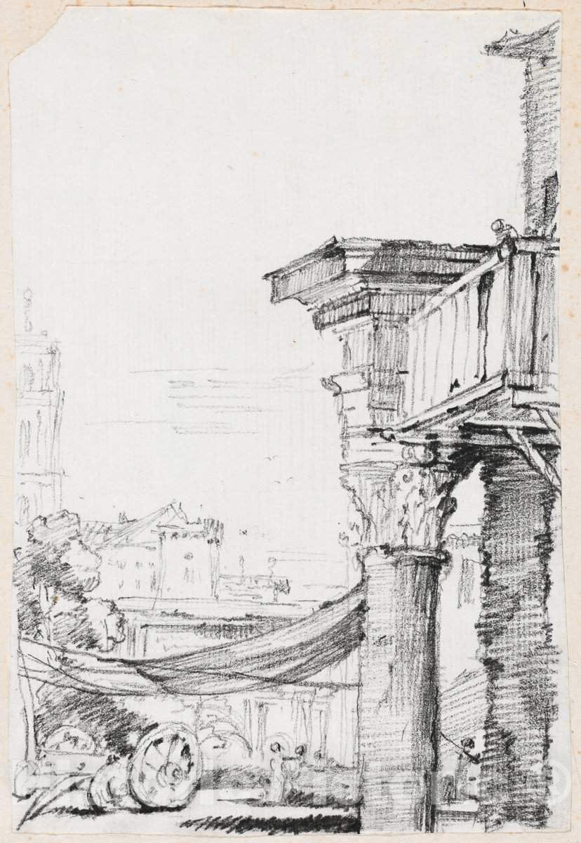 Art Print : Joseph-Marie Vien, A Balcony in The Roman Forum, c.1747 - Vintage Wall Art