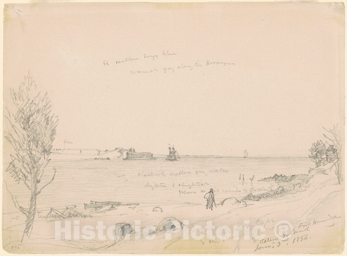 Art Print : Jasper Francis Cropsey, Fort Hamilton, Staten Island, 1854 - Vintage Wall Art