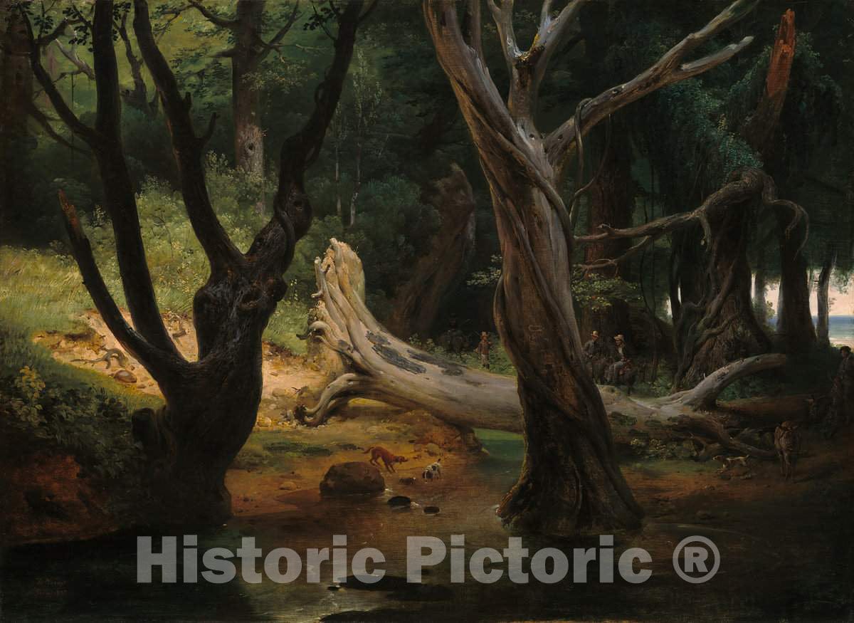 Art Print : Horace Vernet, Departure for The Hunt in The Pontine Marshes, 1833 - Vintage Wall Art