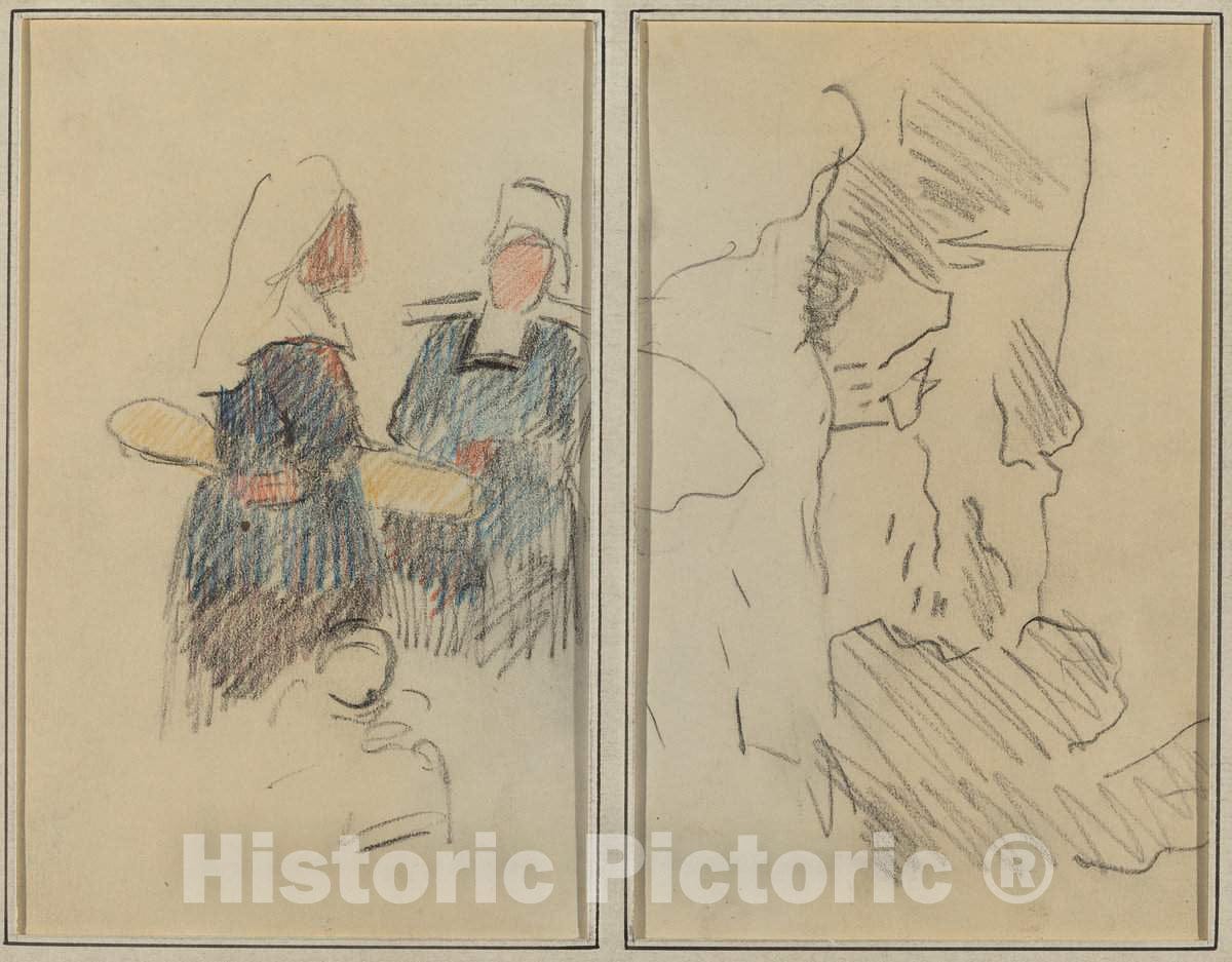 Art Print : Paul Gauguin, Two Breton Women; Landscape [Recto], 1884-1888 - Vintage Wall Art