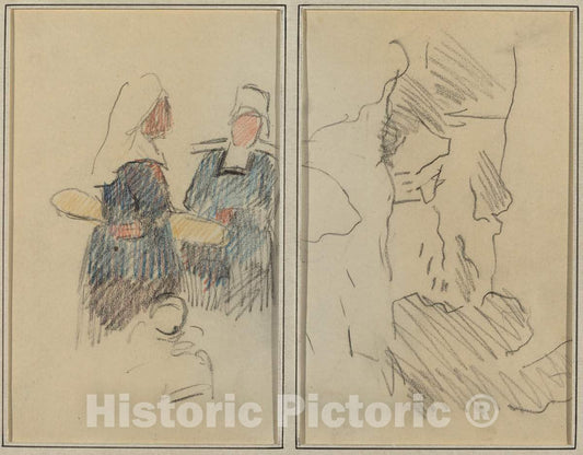 Art Print : Paul Gauguin, Two Breton Women; Landscape [Recto], 1884-1888 - Vintage Wall Art