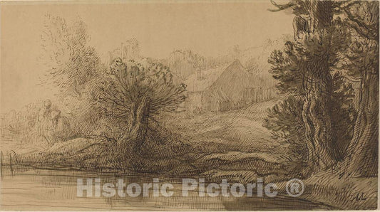 Art Print : Alphonse Legros, Bank of a River - Vintage Wall Art