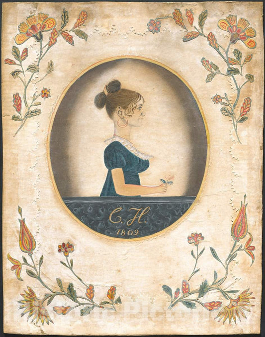 Art Print : Woman Holding a Rose, 1809 - Vintage Wall Art