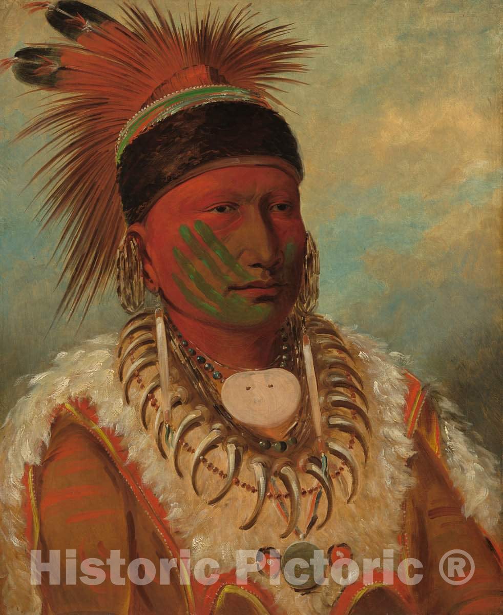 Art Print : George CATLIN, The White Cloud, Head Chief of The Iowas, c.1845 - Vintage Wall Art