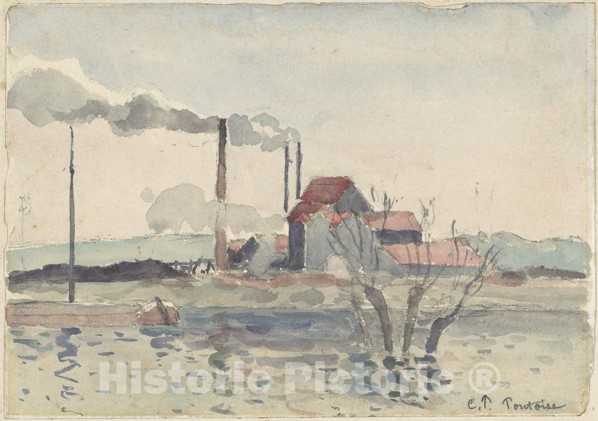 Art Print : Camille Pissarro, Factory on The Oise at Pontoise, 1873 - Vintage Wall Art