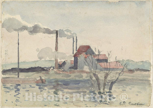 Art Print : Camille Pissarro, Factory on The Oise at Pontoise, 1873 - Vintage Wall Art